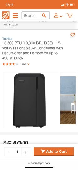 Toshiba 13 500 BTU 10 000 BTU DOE 115 Volt WiFi Portable Air