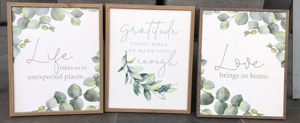 Set Of 3 Life Gratitude Love Wood Wall Frames Art