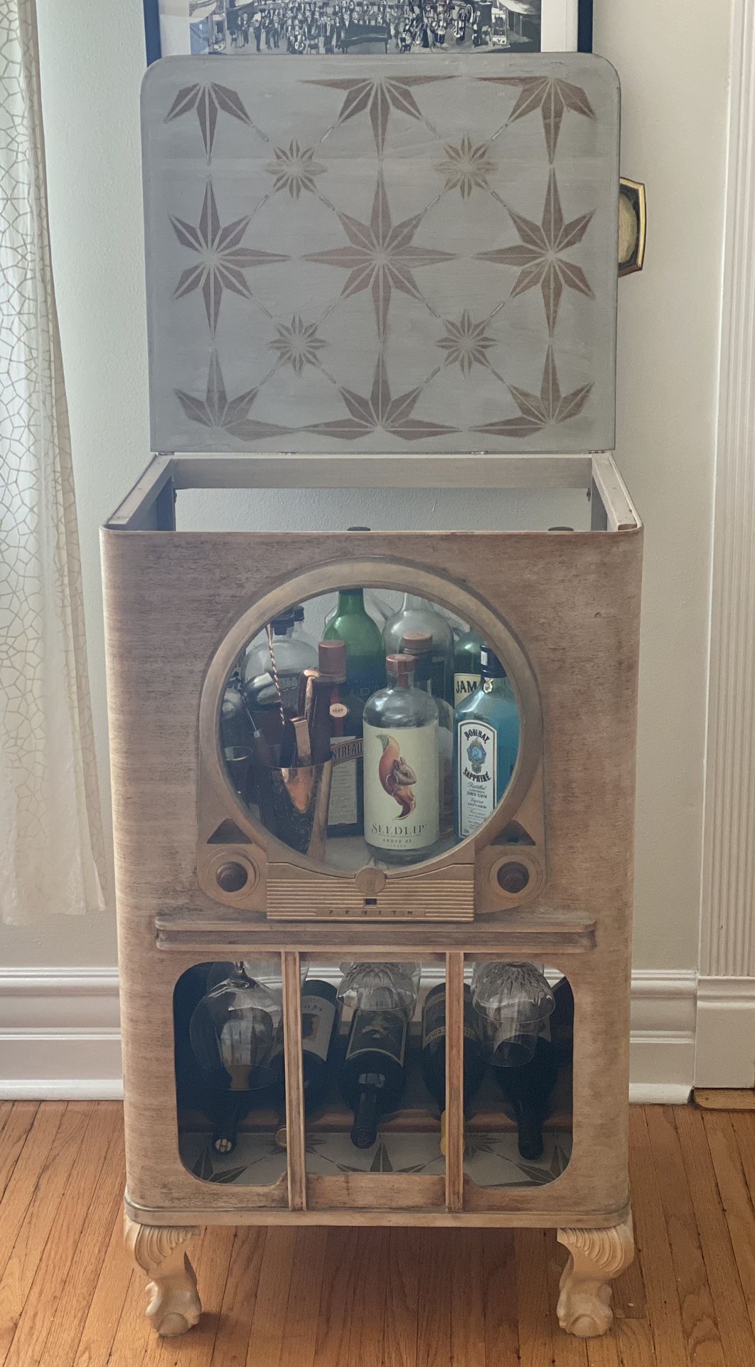 Handmade Refurbished Bar Cart - Vintage 1950s Zenith TV With One Of A Kind Porthole
