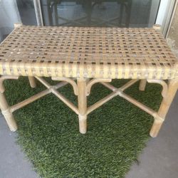 Vintage McGuire Bamboo & Woven Leather Bench Light Oak