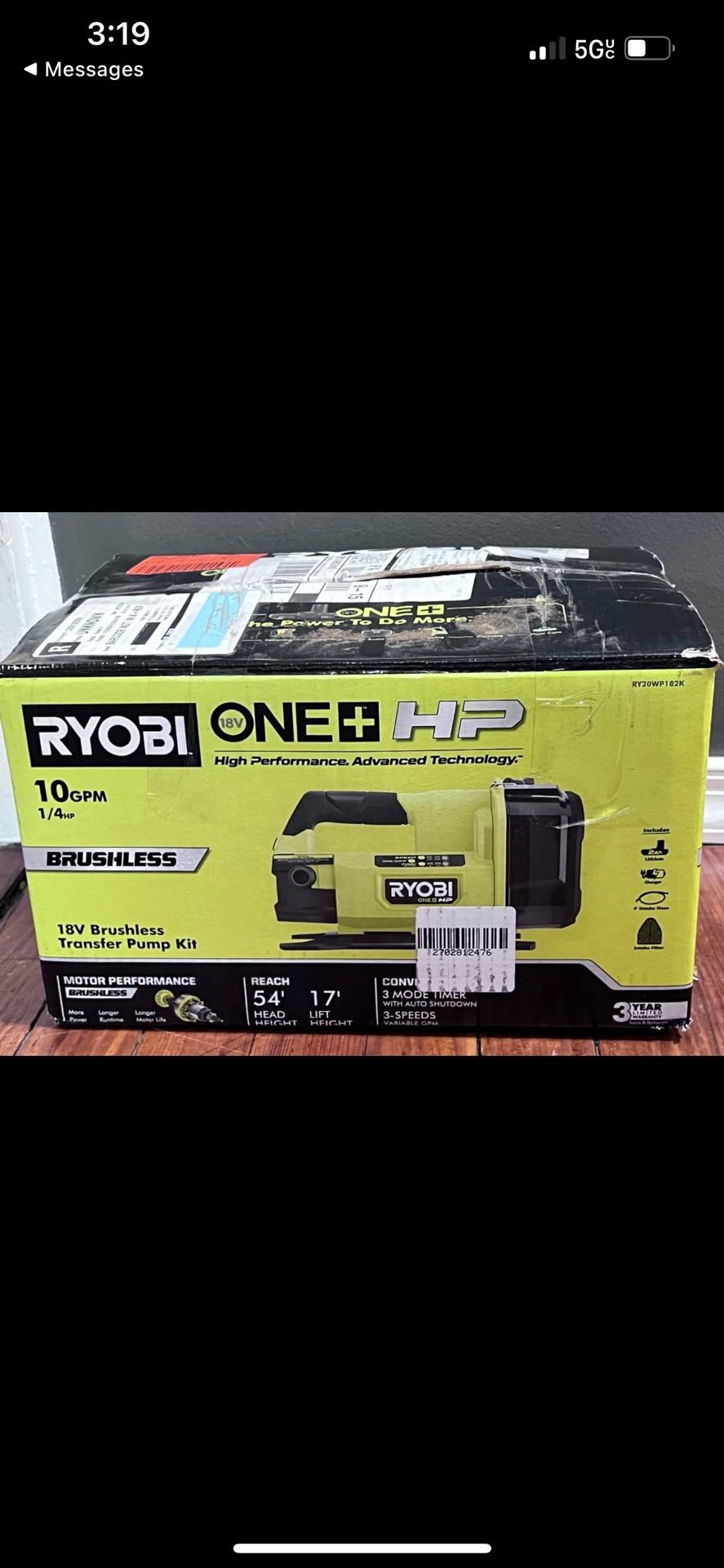 RYOBI ONE+ HP 18V 1/4 hp Cordless Battery Powered Transfer Pump with Battery