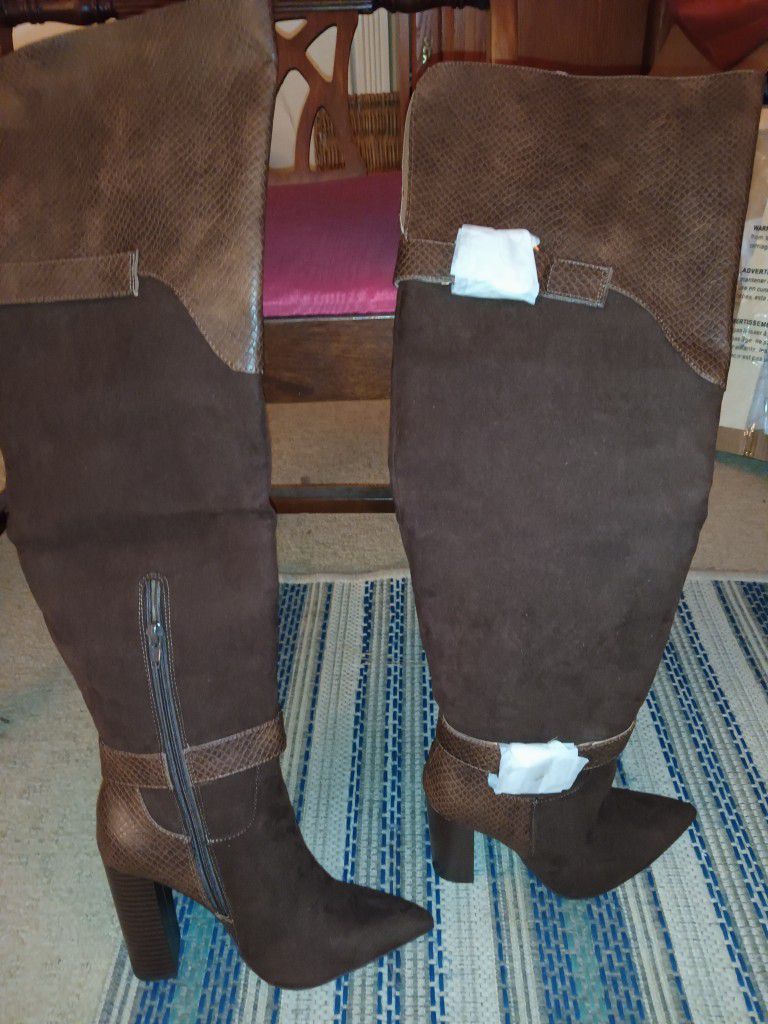 Brown Leather Over The Knee Boot