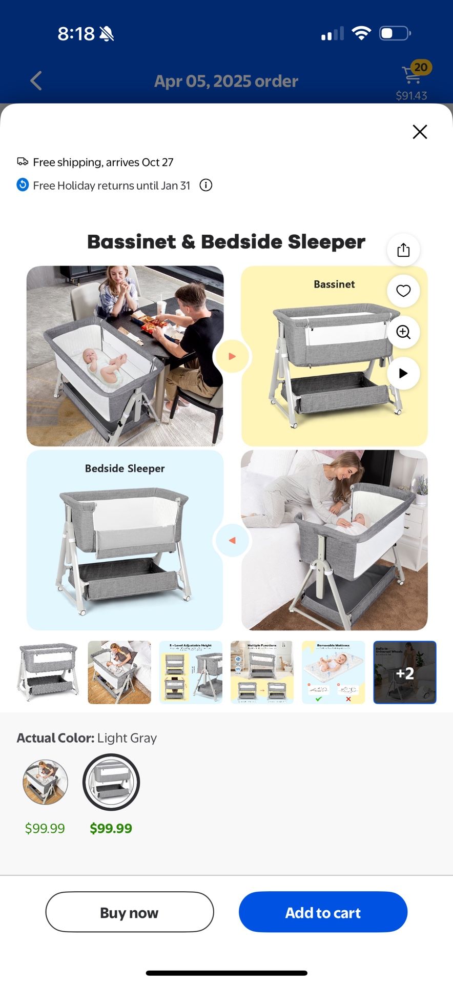 Bed Side Baby Bassinet Like New
