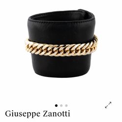 RARE Discontinued Giuseppe Zanotti Black Lambskin Leather & Gold Chain Cuff