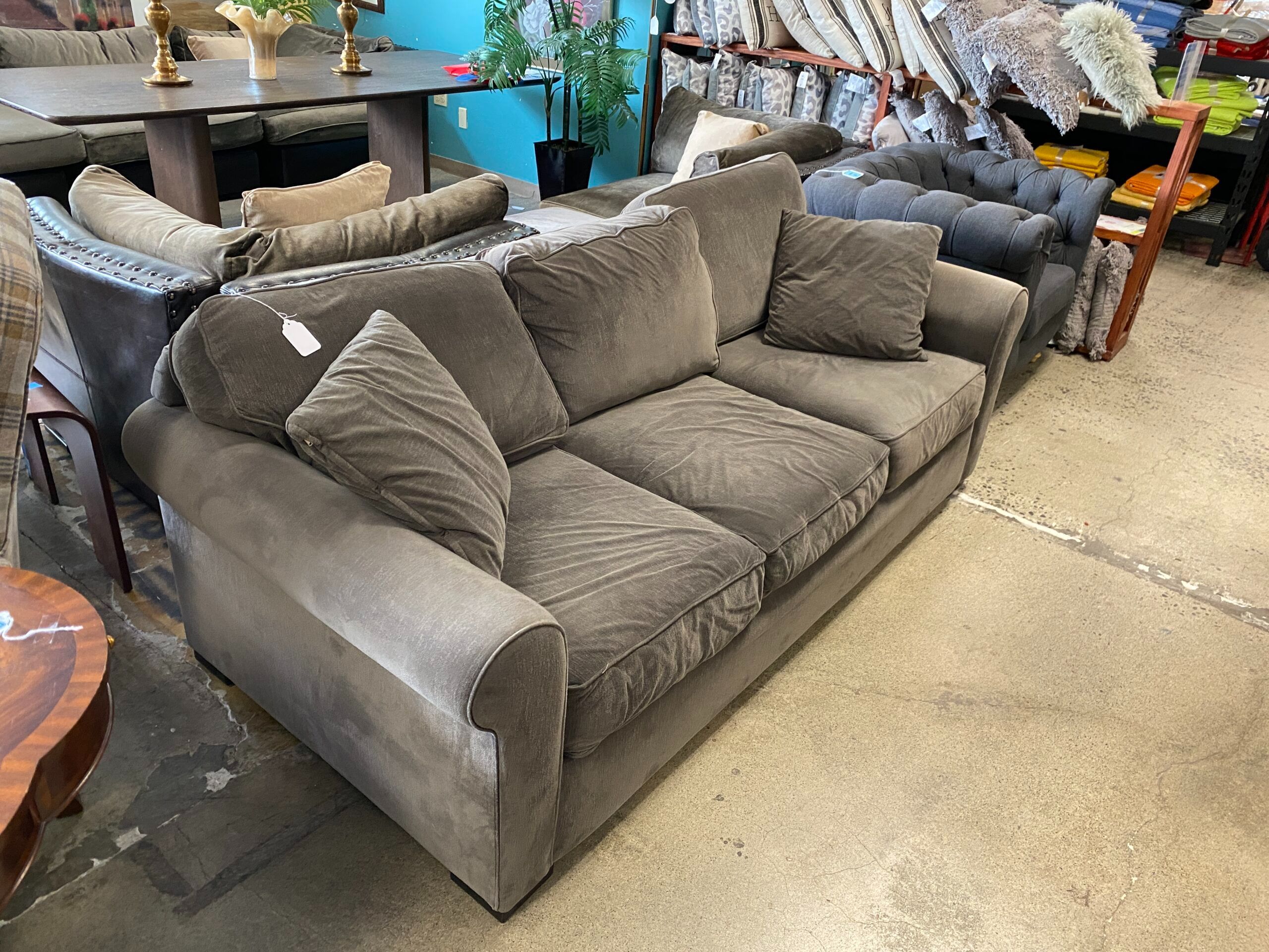 Grey Plush Slouchy Couch
