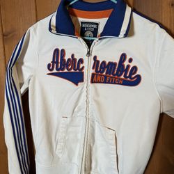 Vintage Abercrombie & Fitch Zip-Up Track Jacket White Blue Orange Size Large Y2K