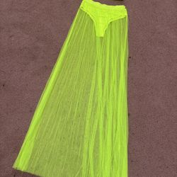 New Small neon green mesh tulle 2 piece dress skirt outfit festival rave raver 