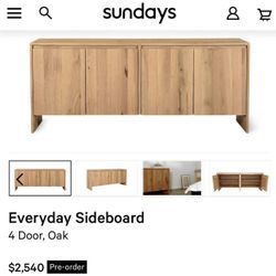 Free Delivery BRAND NEW Sundays™ Everyday 4-Door Sideboard 100% Solid White Oak (Retail $2,540+tax)