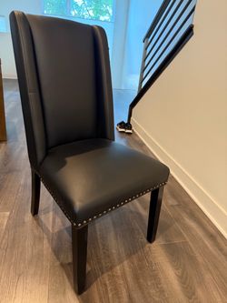 Set of 6 Black Faux Leather and Wood Dining Chair