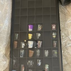 wooden wall mountable shot glass display case