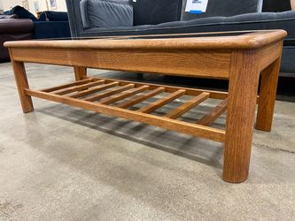 2 Tier Coffee Table with Smoked Glass Inserts and Slatted Shelf