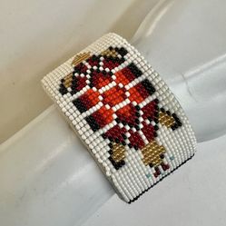 Handmade Beaded Cuff Bracelet – Turtle Design & Rainbow Stripes 🐢🌈 