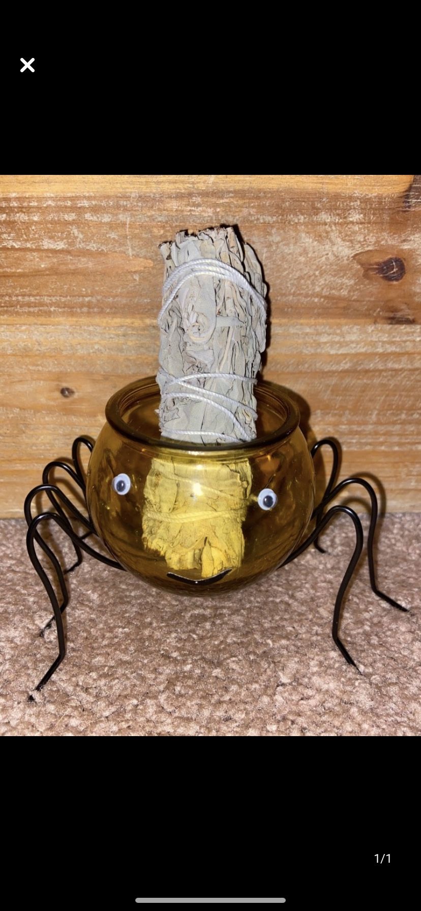 New Glass Spider Candle Holder with Binded Sage