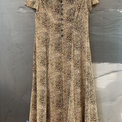 DAVID WARREN SZ 14 100% Polyester Brown/Black Leopard Long Tunic Dress