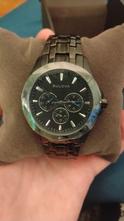 Bulova 98C121 Mens Black Dial & Band Chronograph Stainless Steel Watch w/Box
