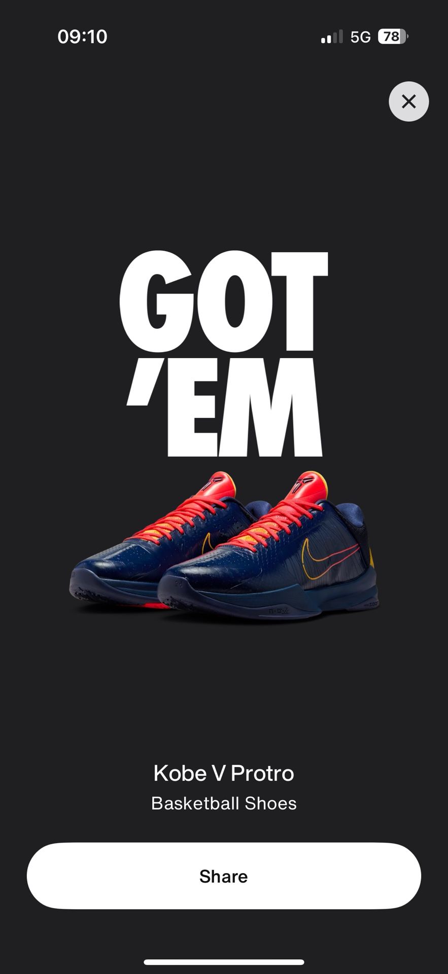 Kobe 5 Caitlyn Clark Size 9.5