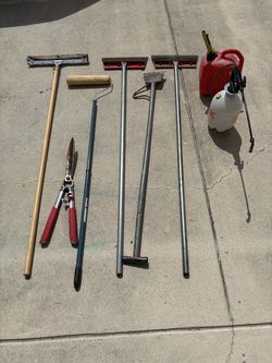 Scrapers, shears, 2gal gas jug, sprayer, etc. $5 each