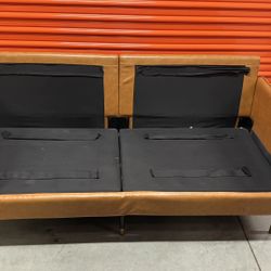 Mid Century Modern Faux Leather Loveseat Sofa Tan Brown No Cushions