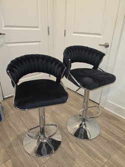 Set of two Velvet Black  Swivel Bar Stools