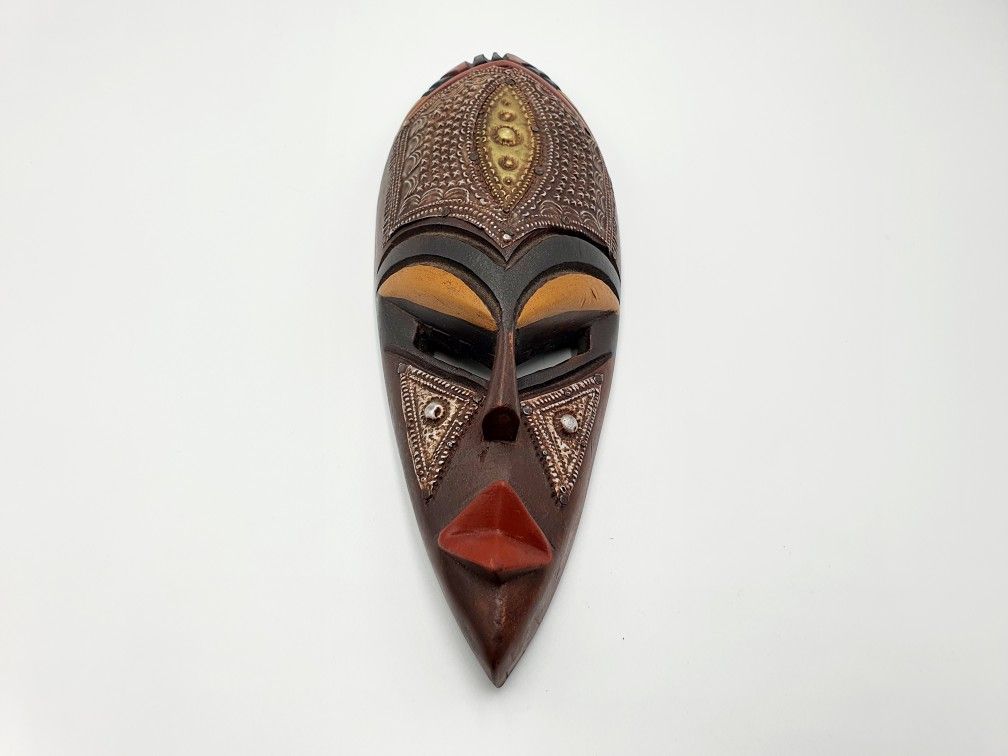 Medium  Handcrafted Wood Metal Accent African Face Mask Wall Hanging Decor (M5)