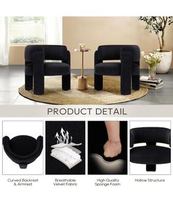 2 Black Velvet Modern Barrel Accent Chairs NEW IN BOX