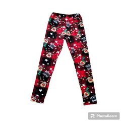 No Boundaries Junior's M Size 7-8 Christmas Red Plaid Reindeer Fleece Leggings