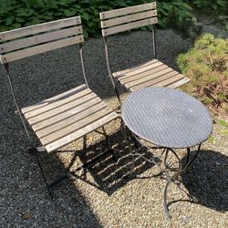 Patio Outdoor Iron Metal Round Table 2 Collapsible Chairs 