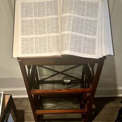 Beautiful Wooden Dictionary/Book Stand + Oxford English Dictionary W/ Magnifying Glass
