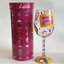 Lolita -Birthday Girl- Wine Glass NEW Hand Painted 15 oz Party Glassware Birthday Girl!