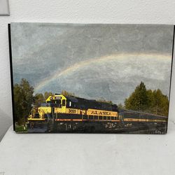 Alaska Railroad 3010 Train Canvas Wall Art – Scenic Rainbow
