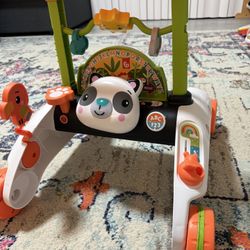 Fisher-Price Baby Push Toy 2-Sided Steady Speed Panda Walker Musical Learning Activity with 3 Blocks