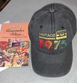 Vintage 1975 Birthday Cap & Book