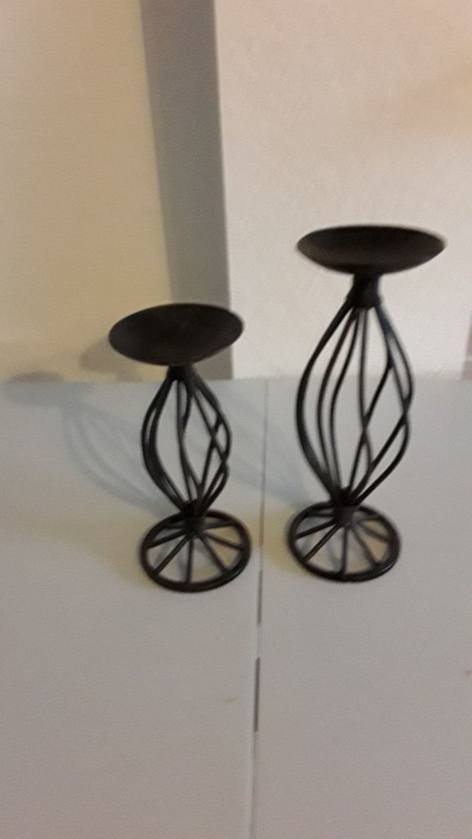 Wrought Iron Candle Holders Pair