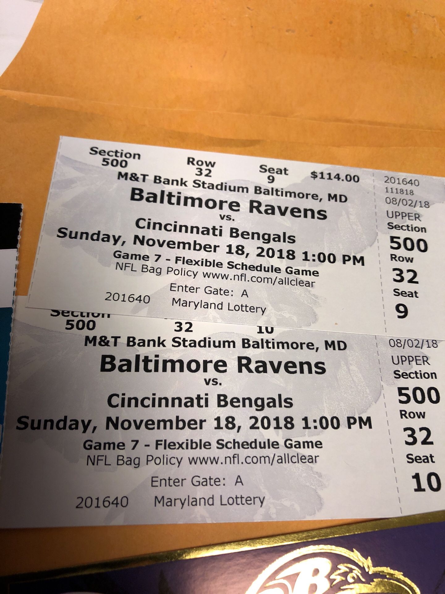 Baltimore Ravens vs Cincinnati Bengals Nov 18 Two tickets plus
