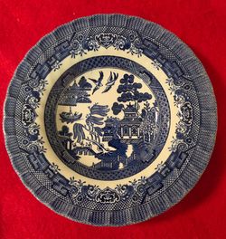 9" Churchill White and Blue Plate,made in Colombia.