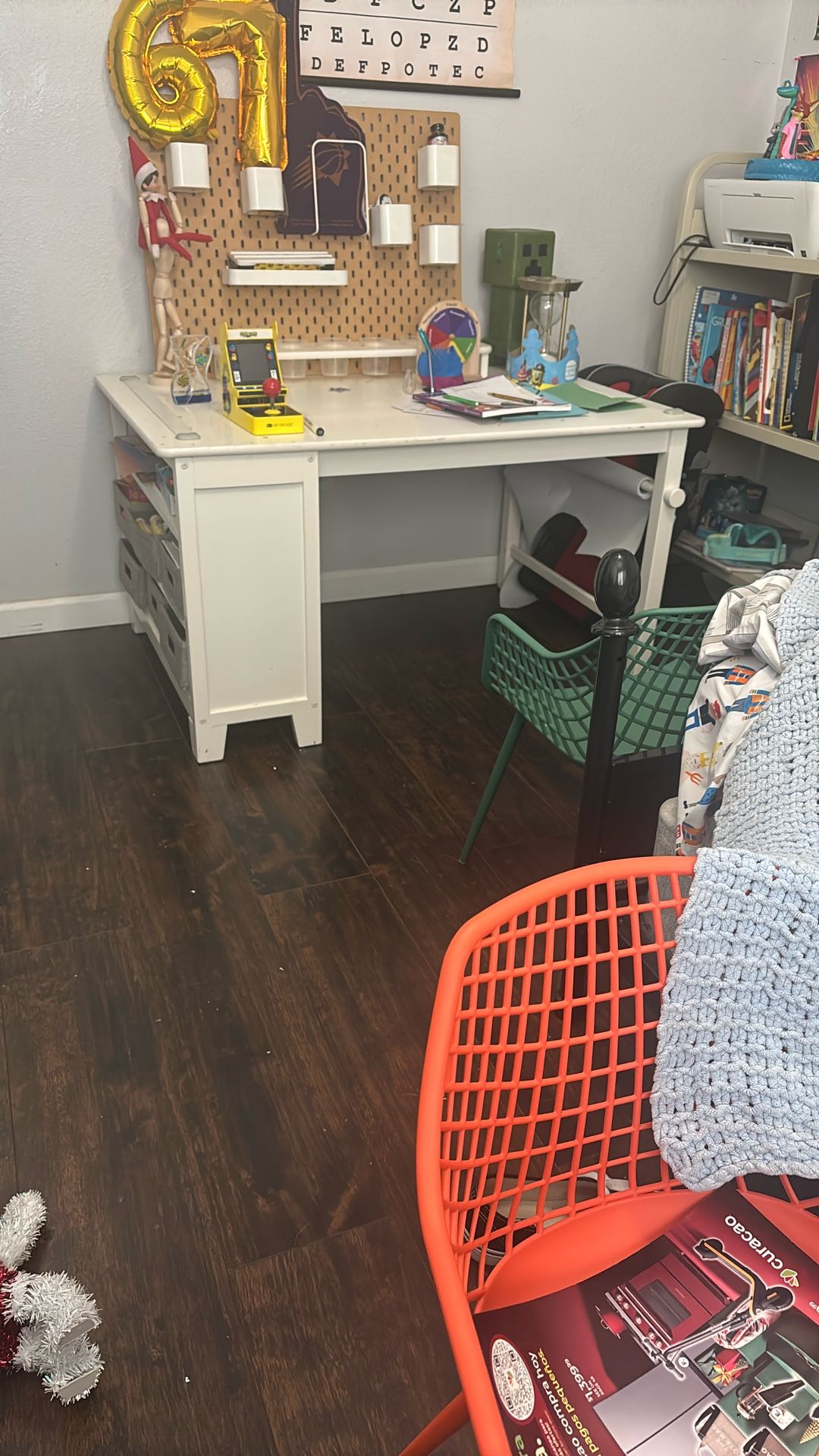 Drawing Desk With Multi Colored Chairs