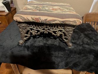 Antique Cast Iron Tapestry Footstool