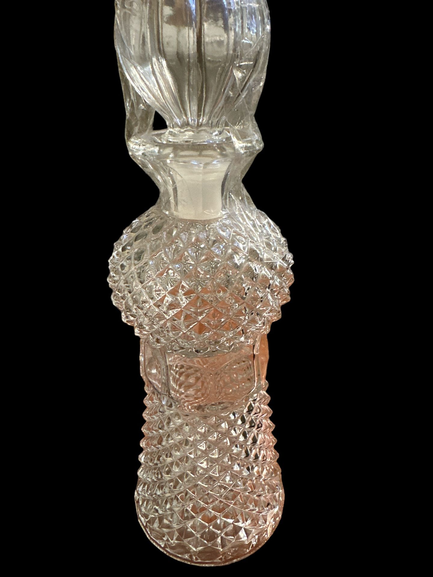 Oberglas Austria Hobnail Glass Tall Bottle Decanter Diamond Pattern 11.5 in high with top , 9 in without top , good condition no original box. T-64