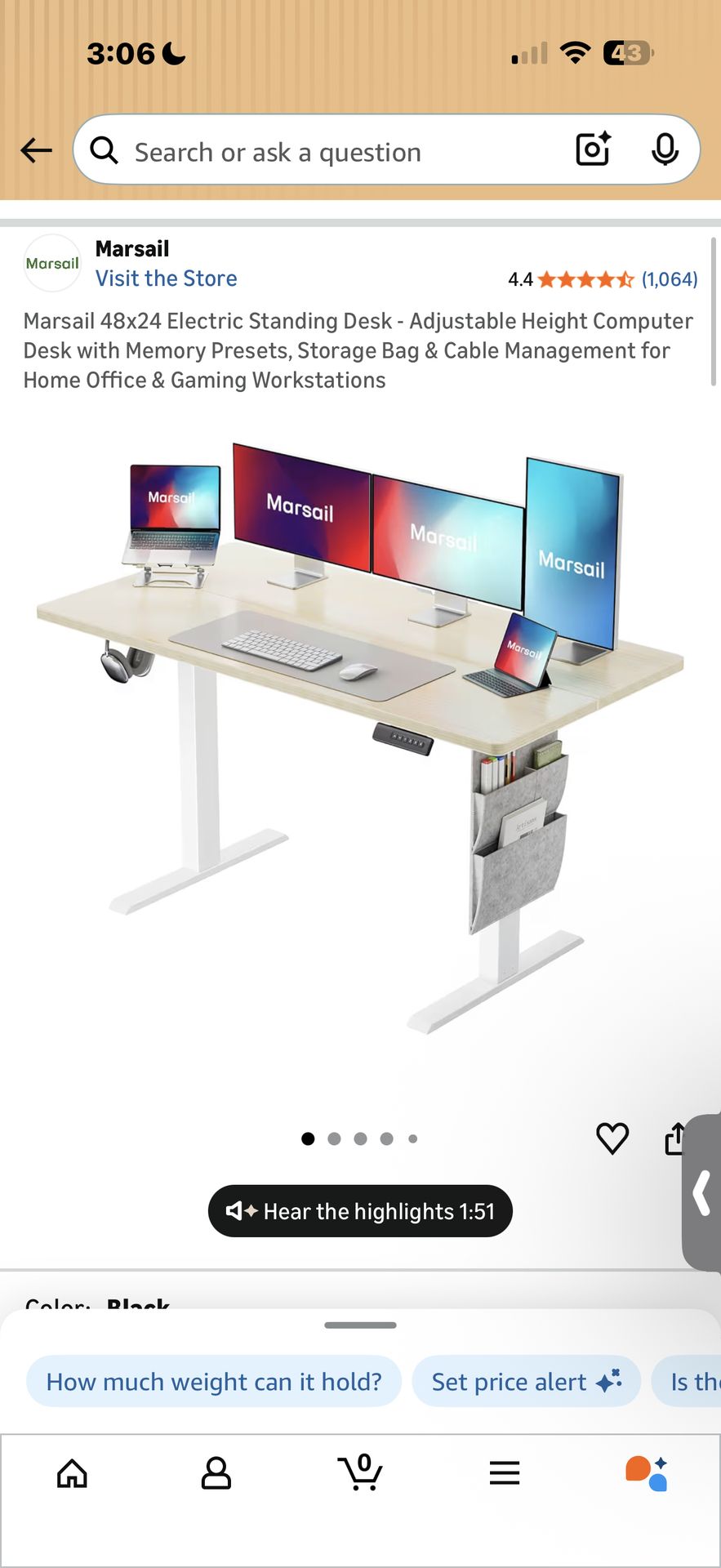 Electric standing Desk