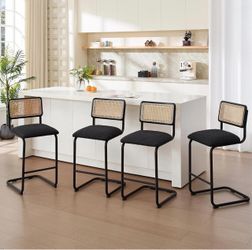 Set of 2 Rattan Back Counter Stools