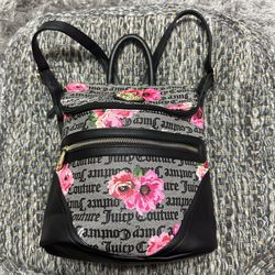 Juicy Couture Backpack Black Gray Pink Floral Canvas