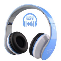 Wireless Bluetooth Headphones for Kids Boys Girls On Ear,Built-in Mic,Stereo Sound ,3.5mm Audio Jack Cable for Pc Tablet Cellphone(Blue)