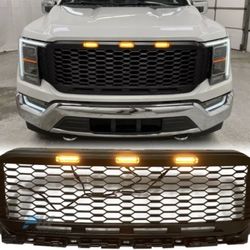 Fits 21 Ford F-150 Front Bumper Hood Grill Grille ABS Matte Black