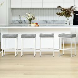 Grey Leather Stools Set of 3