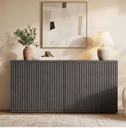 1718a SICOTAS Buffet Cabinet with Storage Sideboard Cabinet with Doors & Shelves Accent Sideboard Modern Credenza Fluted Storage Cabinet Mid Century