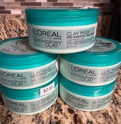 Set of FIVE (5) Brand New L'Oreal Paris Extraordinary Clay Mask Pre-Shampoo Treatment 5.1 Fl Oz