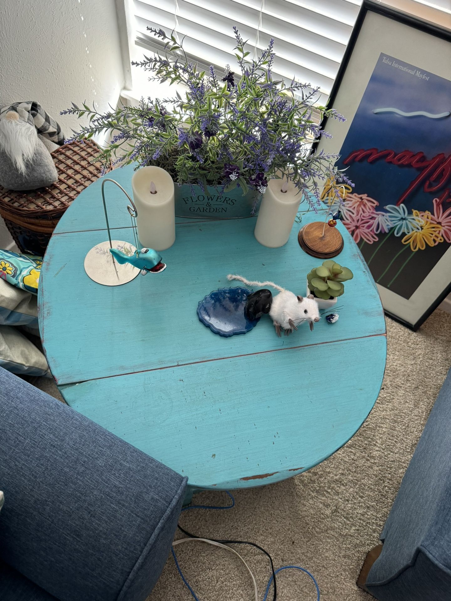 Turquoise Wood Coffee Table