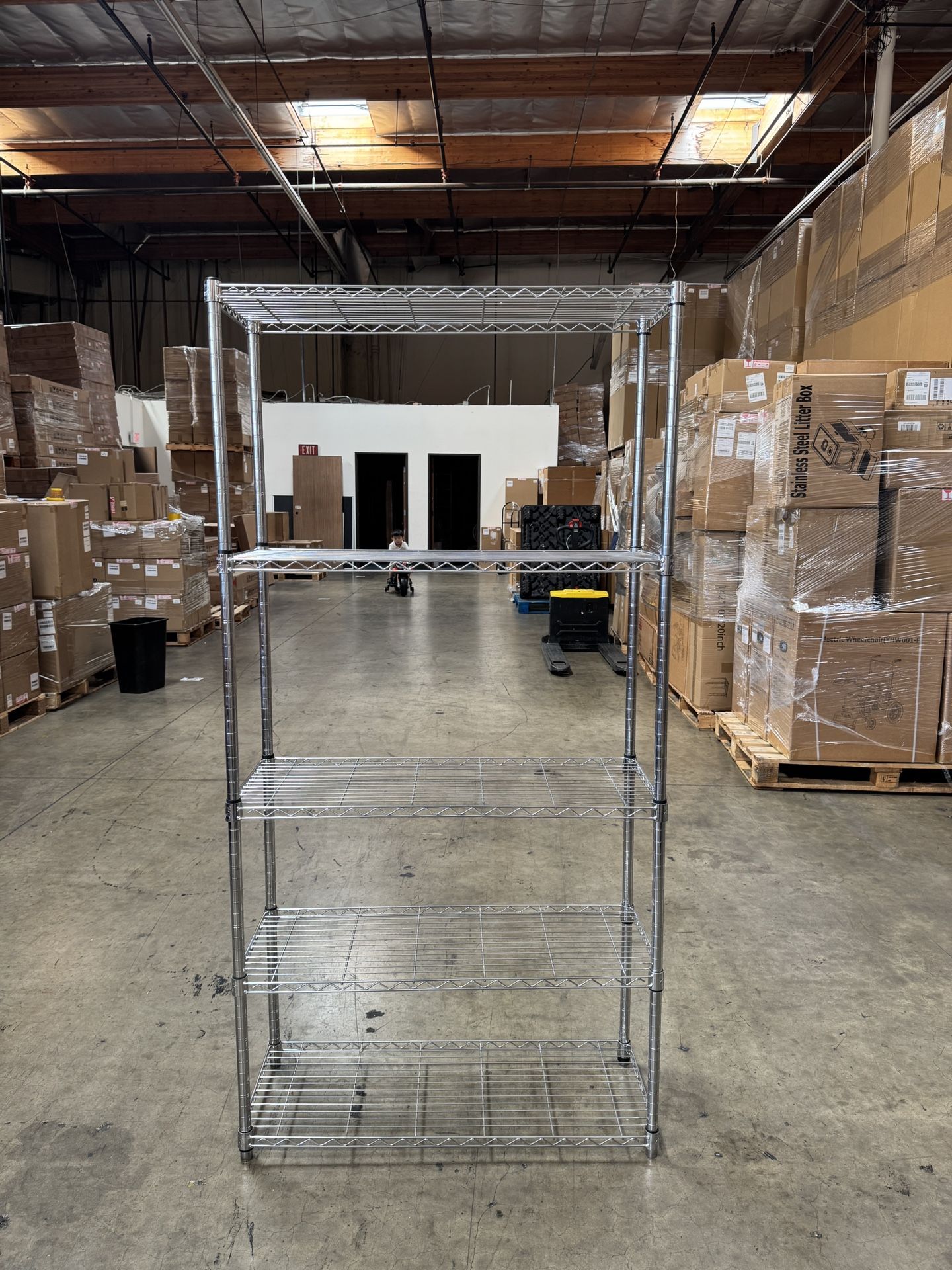Chino Warehouse Wholesale NSF Certified 5-Tier Storage Rack, 300 lbs per tier. Size: 36" W x 14" D x 72" H. Brand new, still in box.