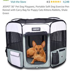 36" Pet Dog Playpens, Portable Soft Dog Exercise Pen Kennel with Carry Bag for Puppy Cats Kittens Rabbits, Shale Green