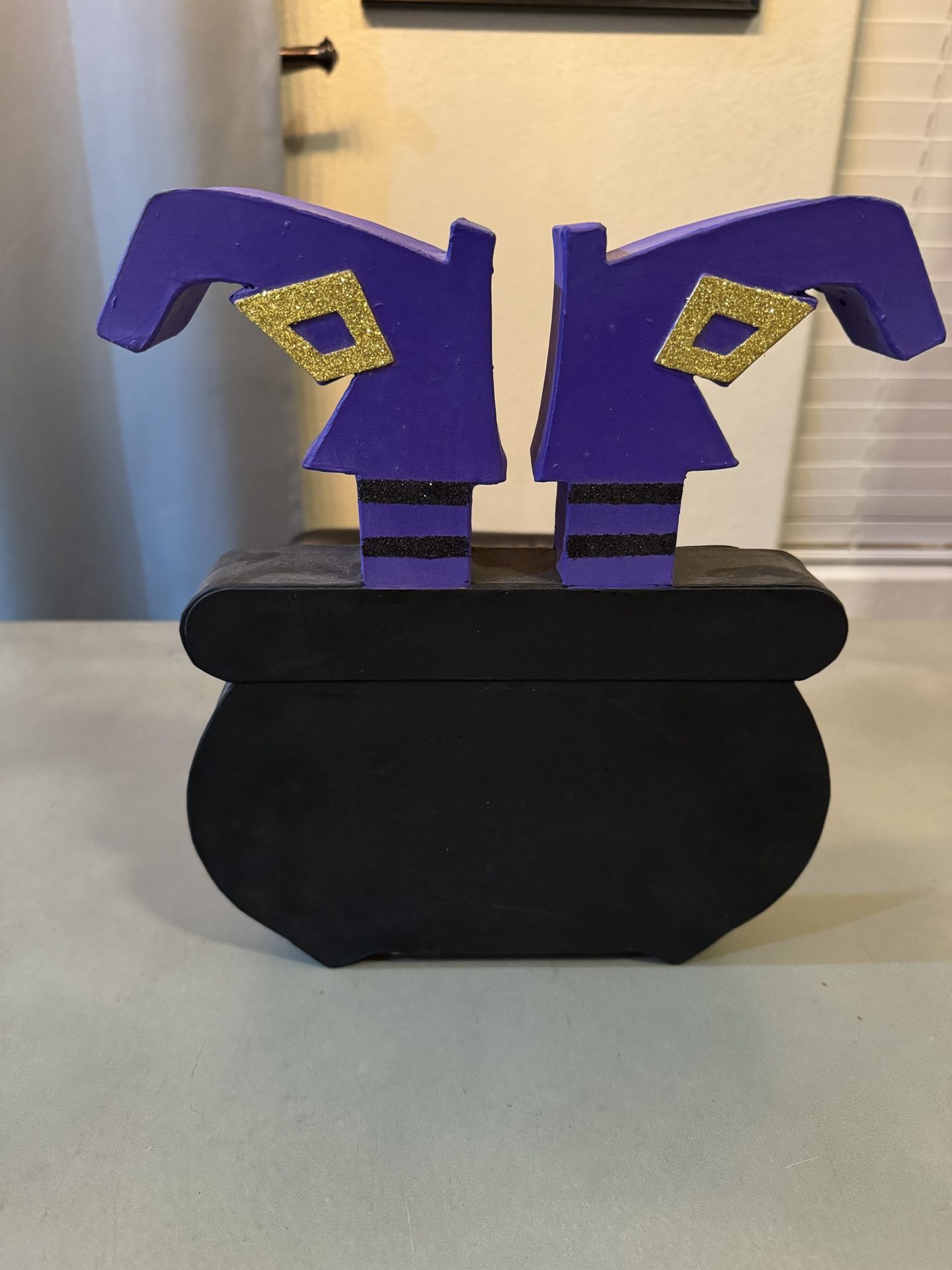 Hand Painted Paper Mache Witch Feet in Cauldron